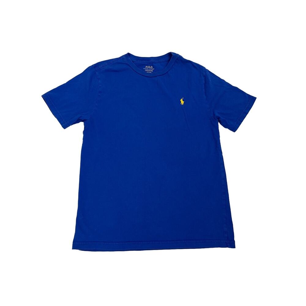 Polo Ralph Lauren Blue Short Sleeve Shirt Yellow Logo Size Youth Large (14/16)